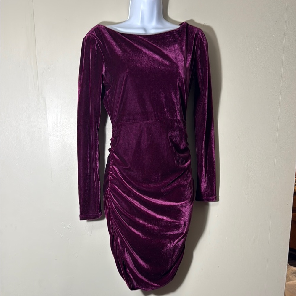 Lulu's Purple Long Sleeve Ruched Cocktail Dress